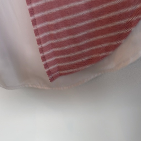 Soho New York & Company Jeans 3/4 Sleeve Blouse Split Back Pink White Stripe S - Picture 7 of 11